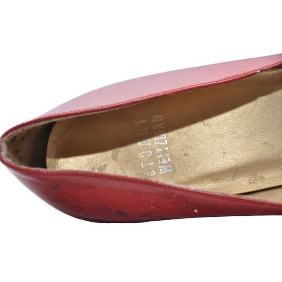 Stuart Weitzman Patent Leather Pointy Toe Pump Heel Cherry Red 7 M Pre-Owned - Picture 10 of 14